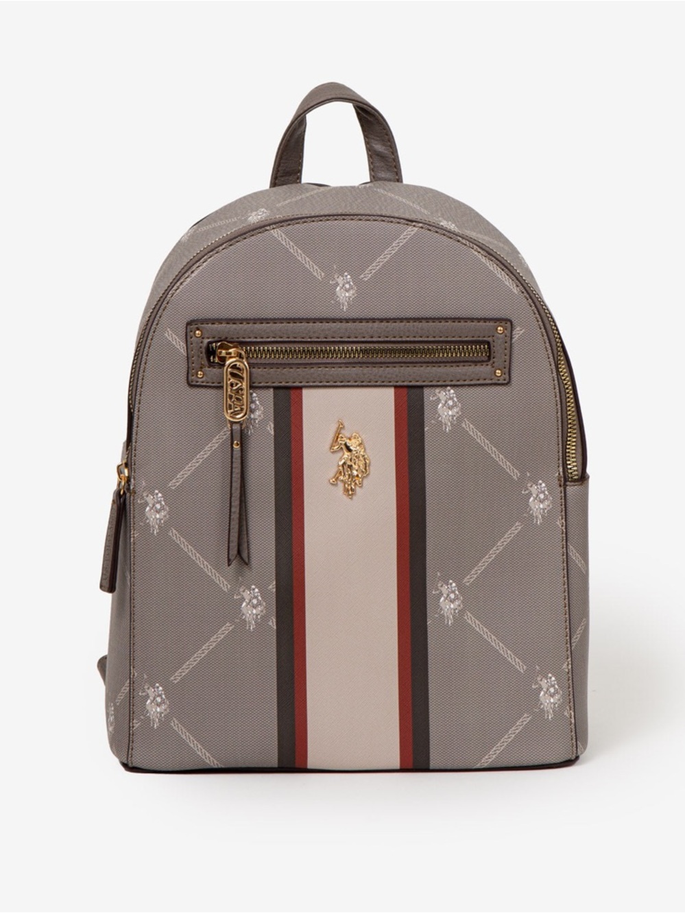 U.S. Polo Assn. Taupe Backpack with Brown and Red Stripes